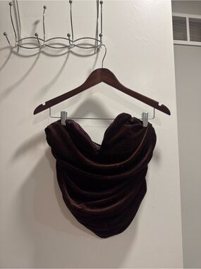 Express Chocolate Brown Velvet Draped Contour Bustier Corset Top